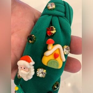 Christmas Headband Knotted Bejeweled Santa Gingerbread Snowman Green 1 Size NEW